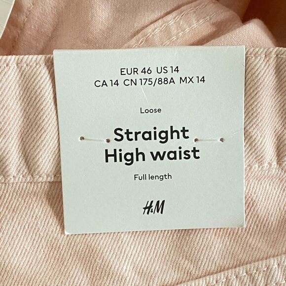 New H&M Pink Loose Straight High Waist Full Length Jeans Women's Size 14 - Picture 3 of 7